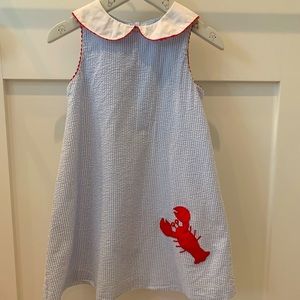 Size 4t seersucker lobster dress w collar & red ricrac trim. Betti terrell